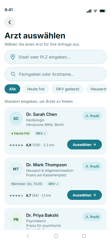Doctor selection list